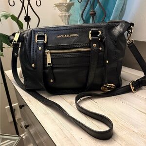 Michael Kors Black Crossbody Bag with Gold Accents
